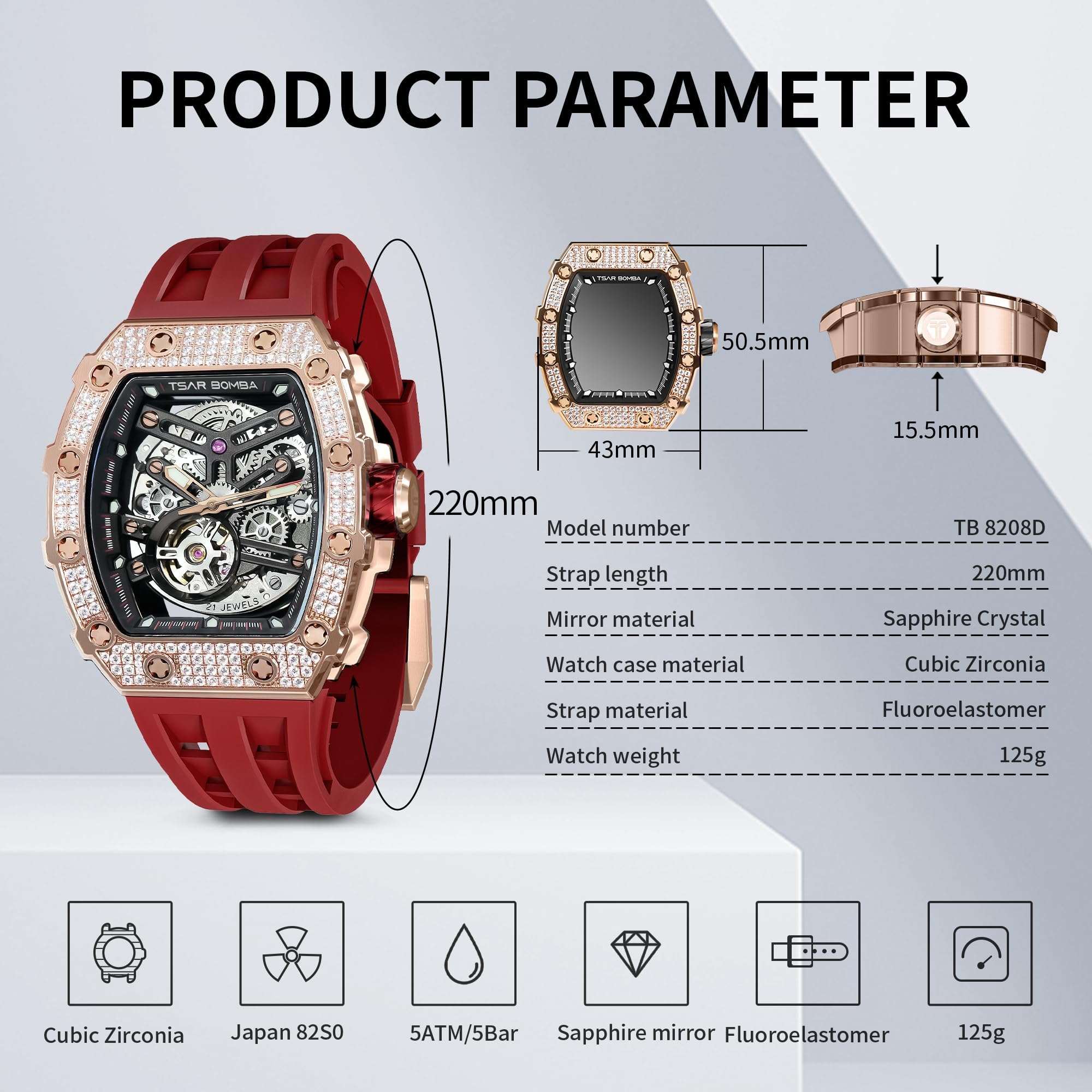 Foto 7 pulgar | Reloj Tsar Bomba Luxury Automatic Skeleton Tonneau para Hombre - Venta Internacional