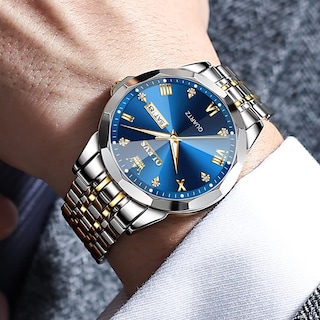 Foto 2 | Reloj Olevs Azul Plateado Y Dorado Para Hombre De Acero Inoxidable - Venta Internacional.
