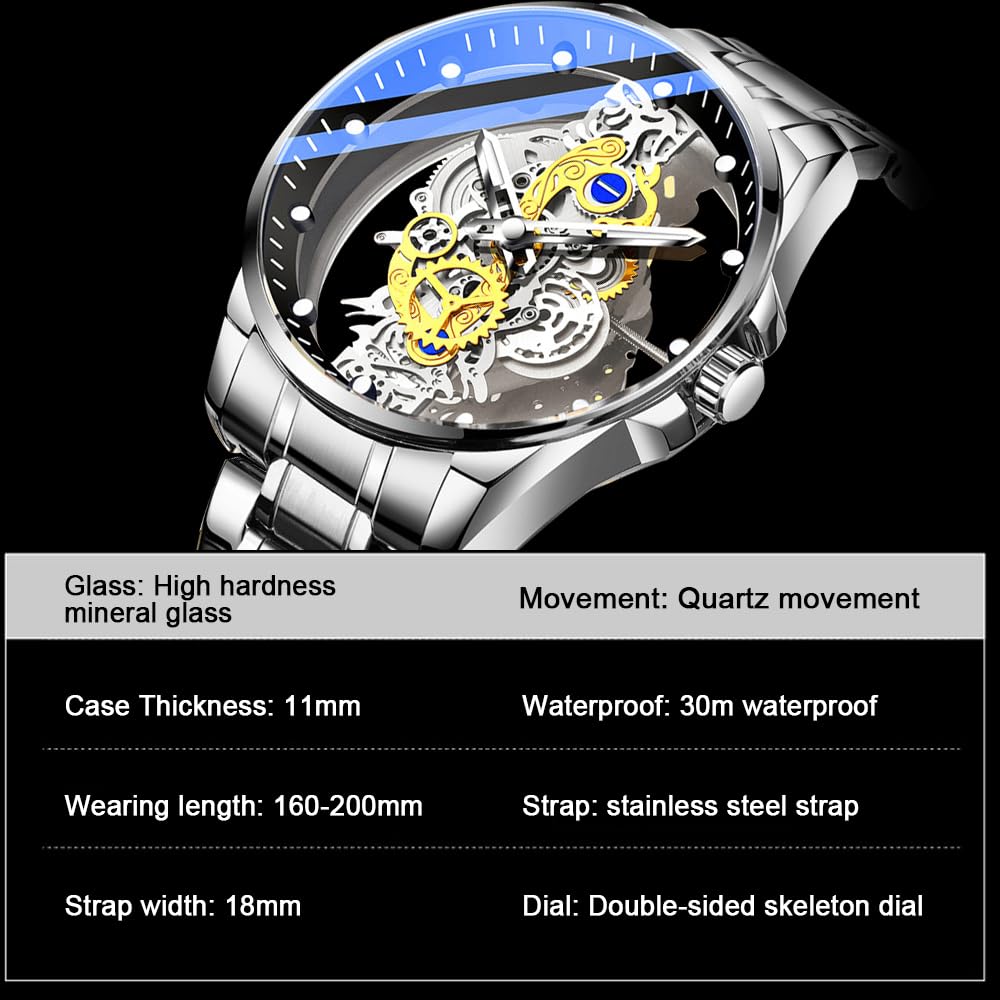 Foto 4 pulgar | Reloj Tiong Skeleton Quartz Para Hombre  De Acero Inoxidable  Resistente Al Agua - Venta Internacional.