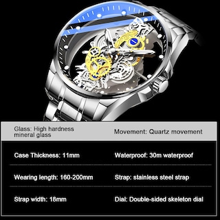 Foto 3 | Reloj Tiong Skeleton Quartz Para Hombre De Acero Inoxidable Resistente Al Agua - Venta Internacional.