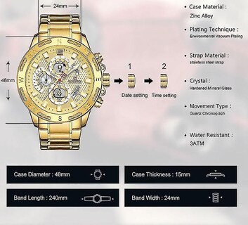 Foto 3 | Reloj Despertador Huoguo Para Hombre Deportivo Impermeable Dorado - Venta Internacional.