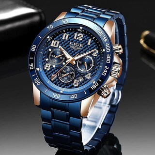 Foto 2 | Reloj De Pulsera Huoguo Alarm Clocks Chronograph Para Hombre Con Correa Azul - Venta Internacional.