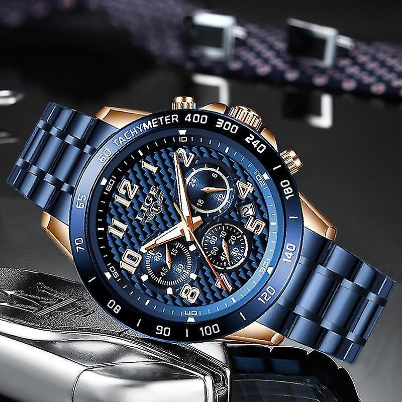 Foto 3 | Reloj De Pulsera Huoguo Alarm Clocks Chronograph Para Hombre Con Correa Azul - Venta Internacional.