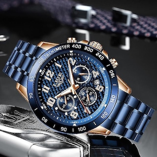 Foto 3 | Reloj De Pulsera Huoguo Alarm Clocks Chronograph Para Hombre Con Correa Azul - Venta Internacional.