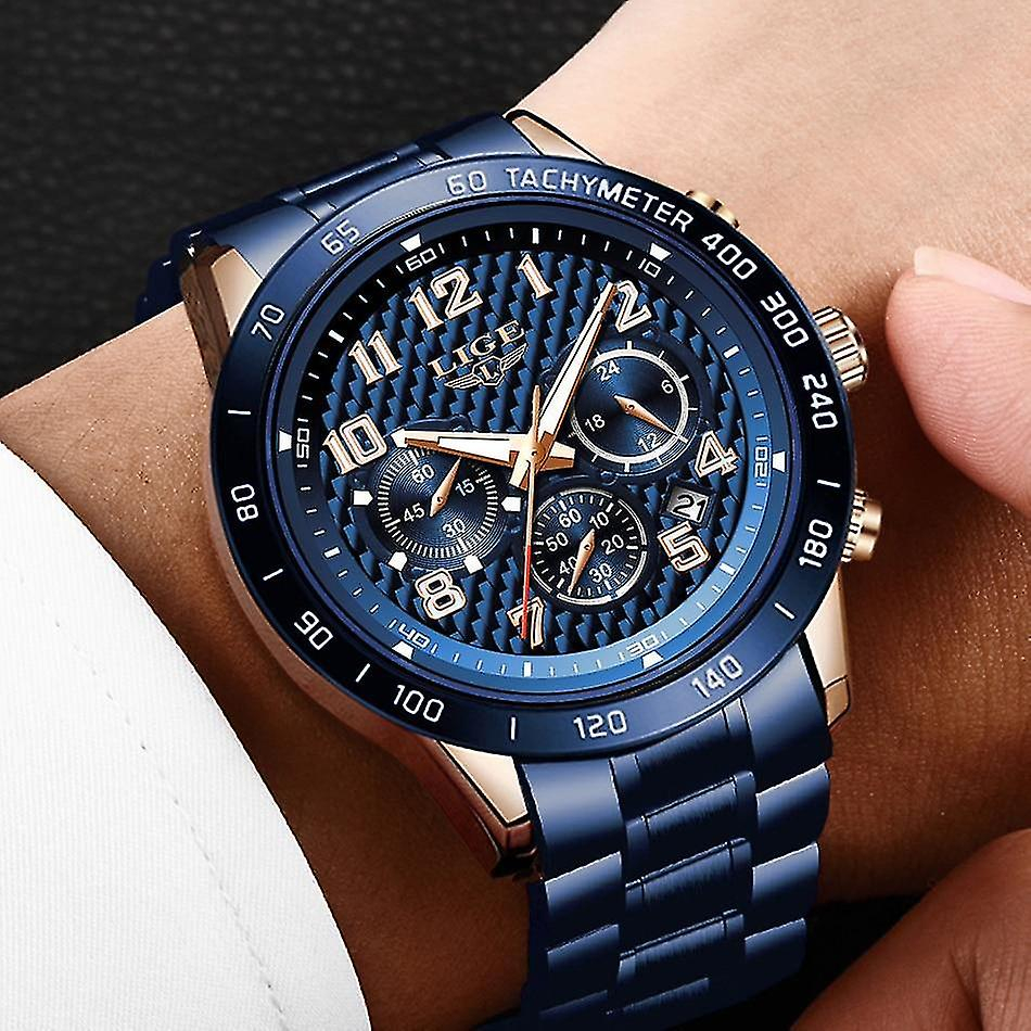 Foto 6 pulgar | Reloj De Pulsera Huoguo Alarm Clocks Chronograph Para Hombre Con Correa Azul - Venta Internacional.