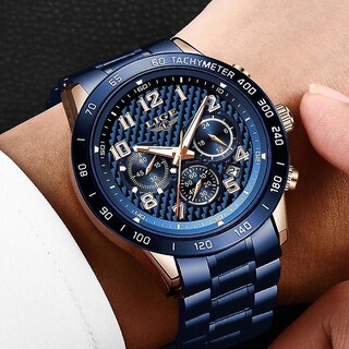 Foto 5 | Reloj De Pulsera Huoguo Alarm Clocks Chronograph Para Hombre Con Correa Azul - Venta Internacional.