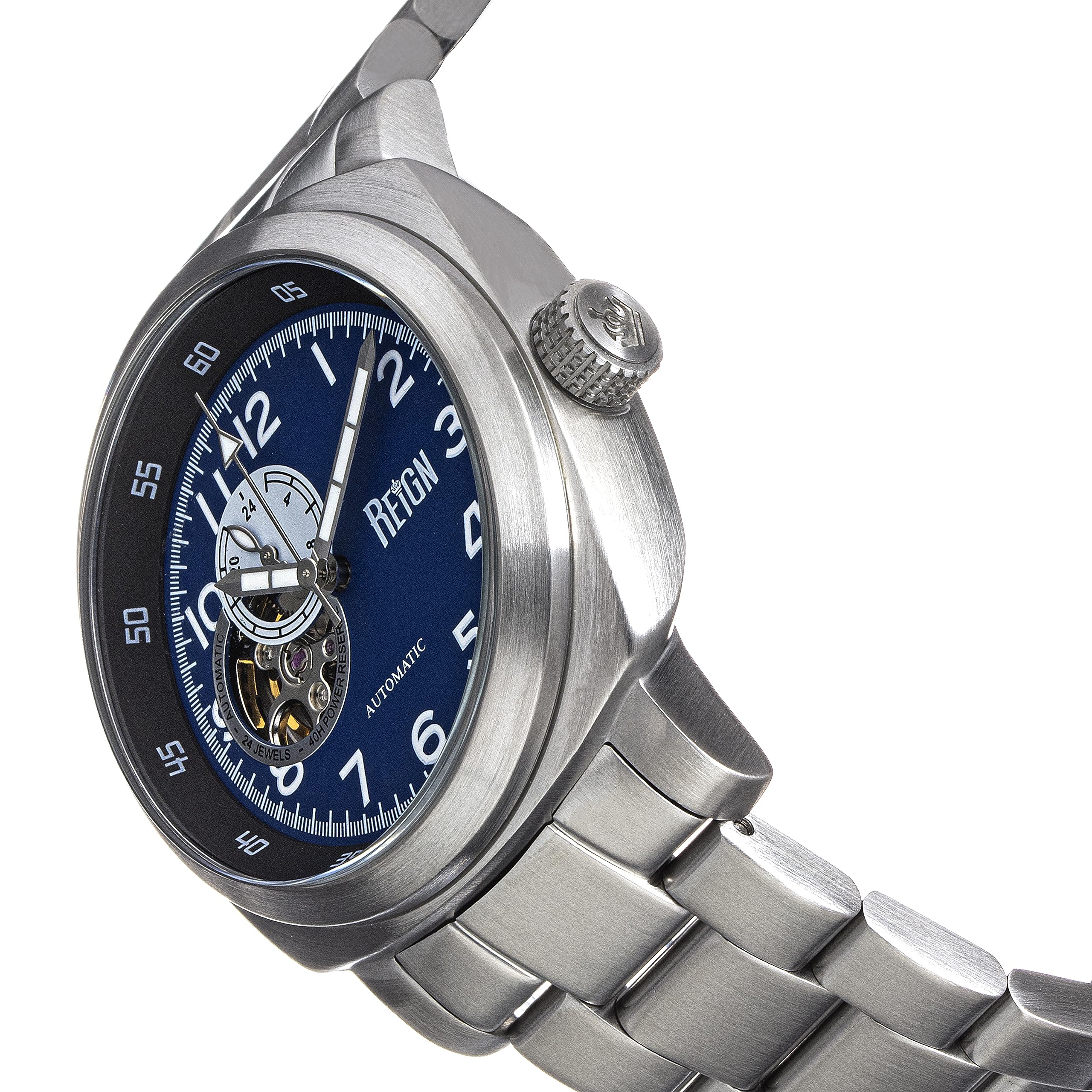 Foto 4 pulgar | Reloj Reign Impaler Semi-skeleton Azul/plateado De Acero Inoxidable - Venta Internacional.
