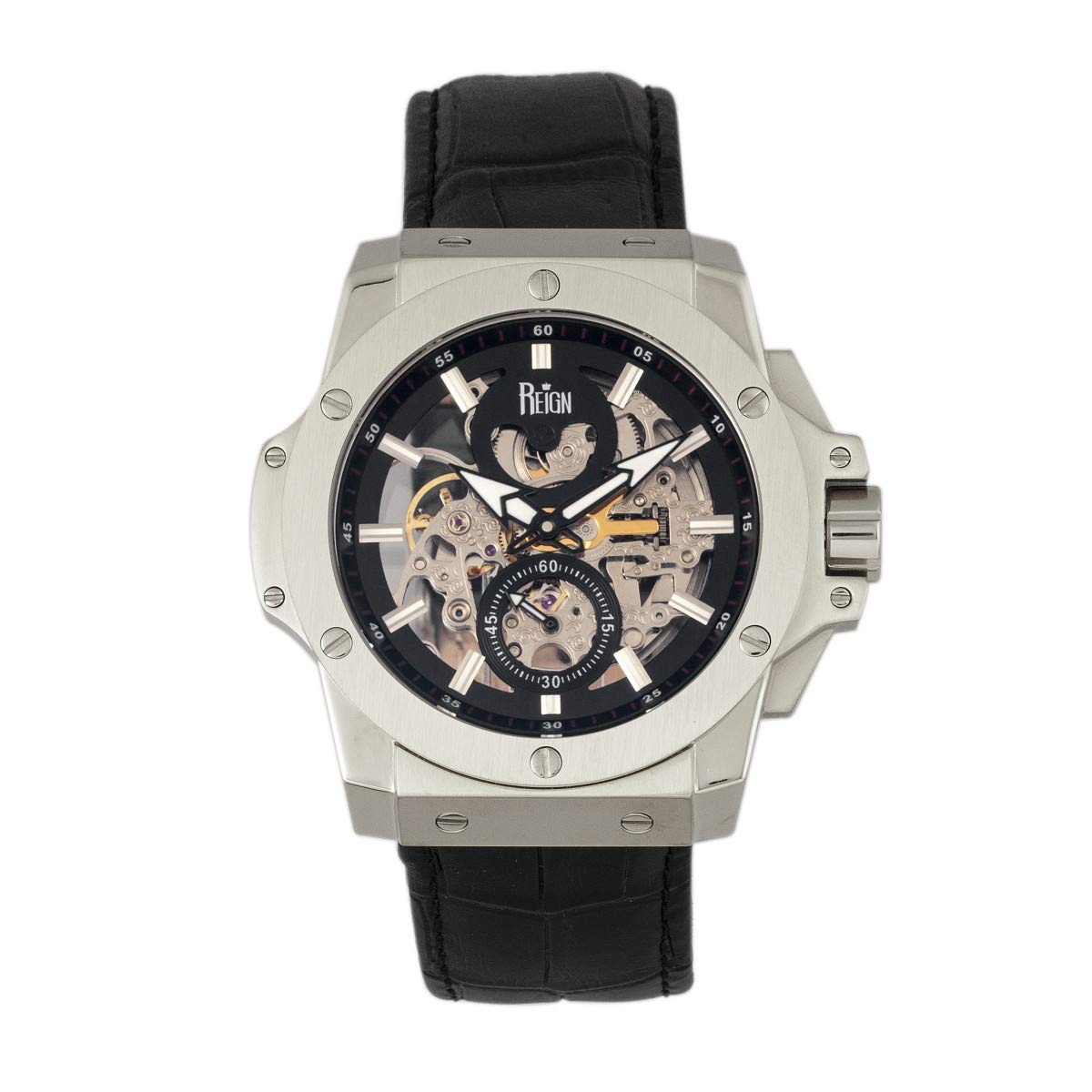 Reloj Reign Commodus Automatic Skeleton Leather Plateado - Venta Internacional.