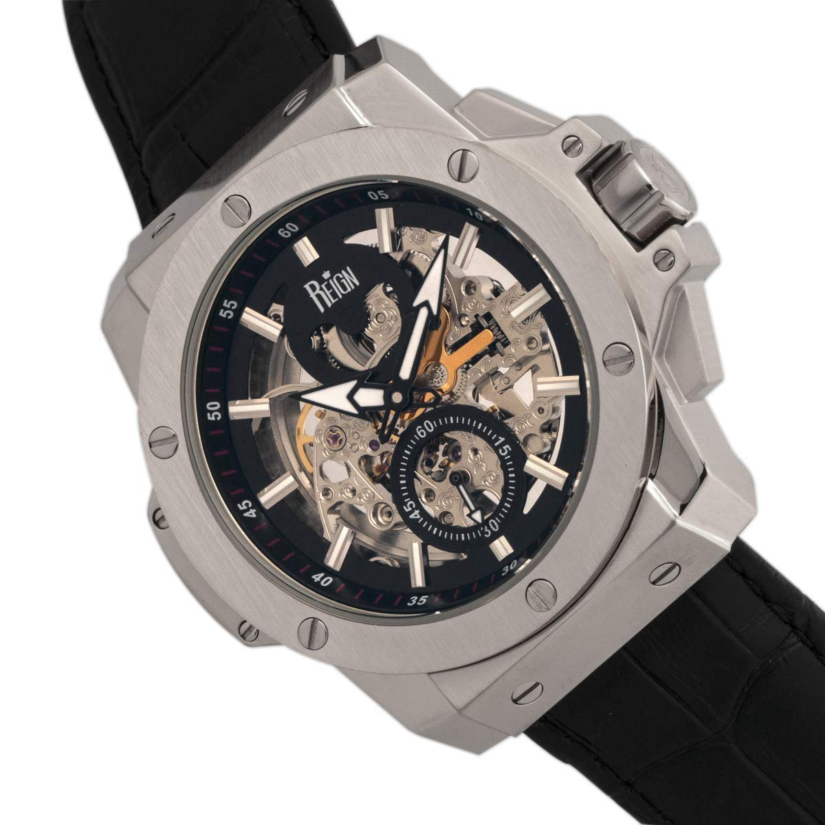 Foto 4 pulgar | Reloj Reign Commodus Automatic Skeleton Leather Plateado - Venta Internacional.