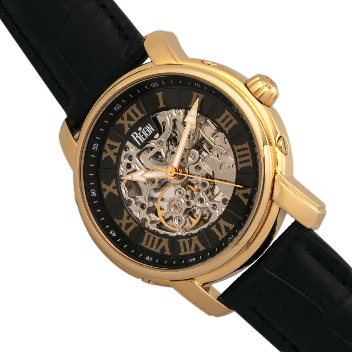 Foto 4 pulgar | Reloj Reign Kahn Con Esfera Automática Tipo Esqueleto Y Correa Negra De Piel - Venta Internacional.
