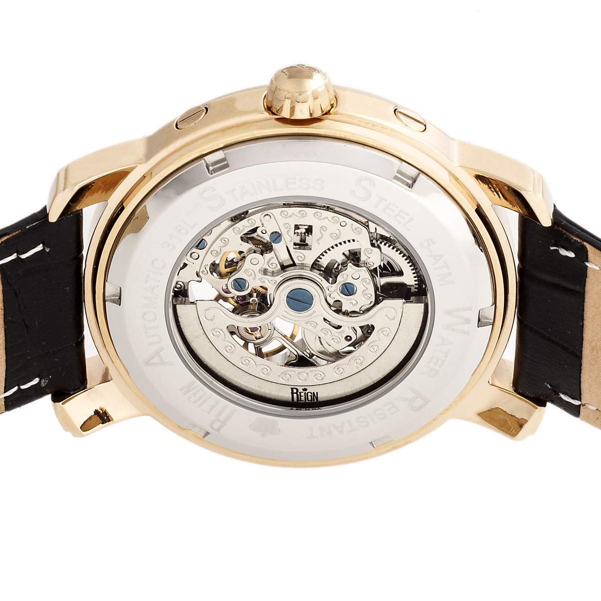 Foto 5 pulgar | Reloj Reign Kahn Con Esfera Automática Tipo Esqueleto Y Correa Negra De Piel - Venta Internacional.
