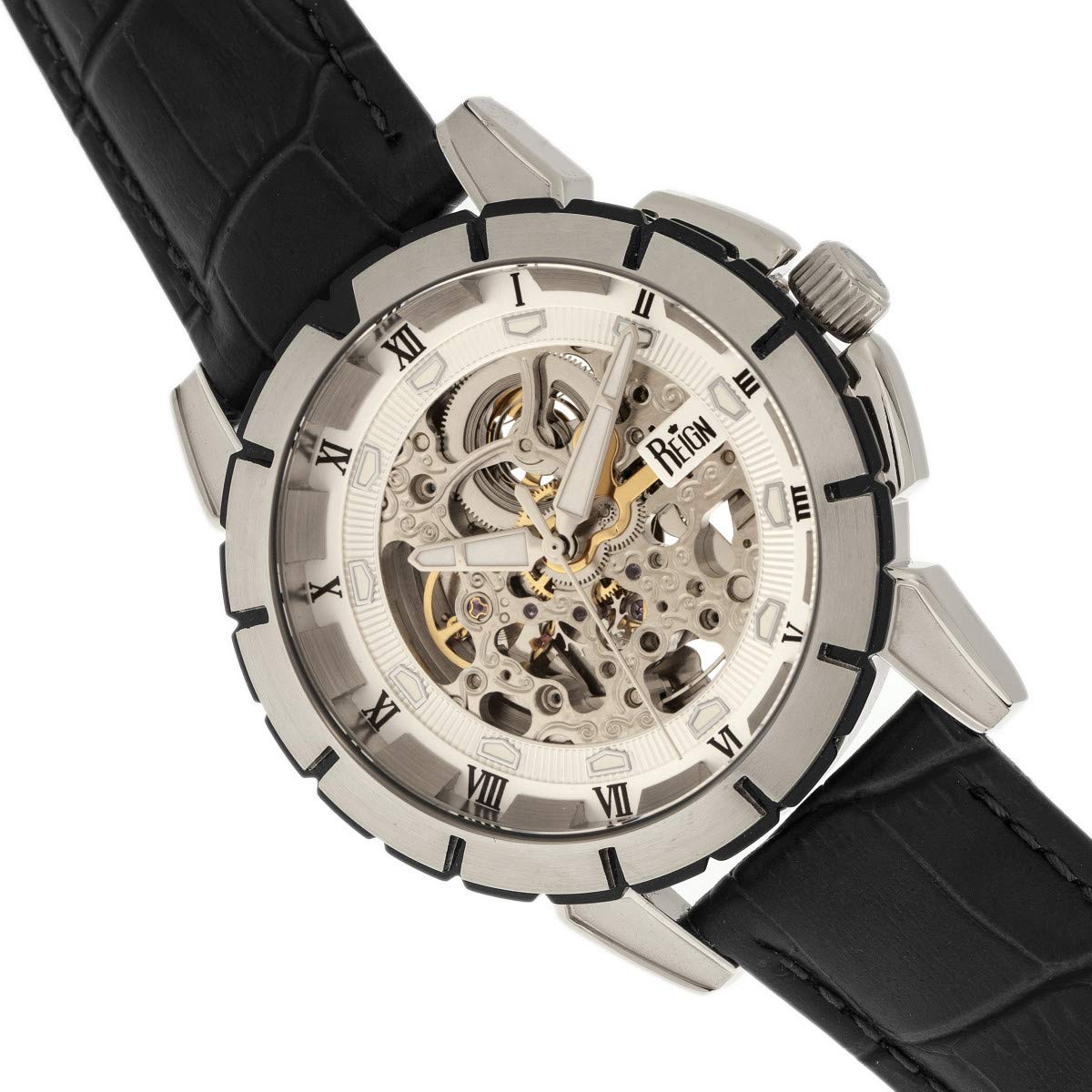 Foto 3 | Reloj Reign Philippe Automatic Skeleton En Piel Plateada - Venta Internacional.