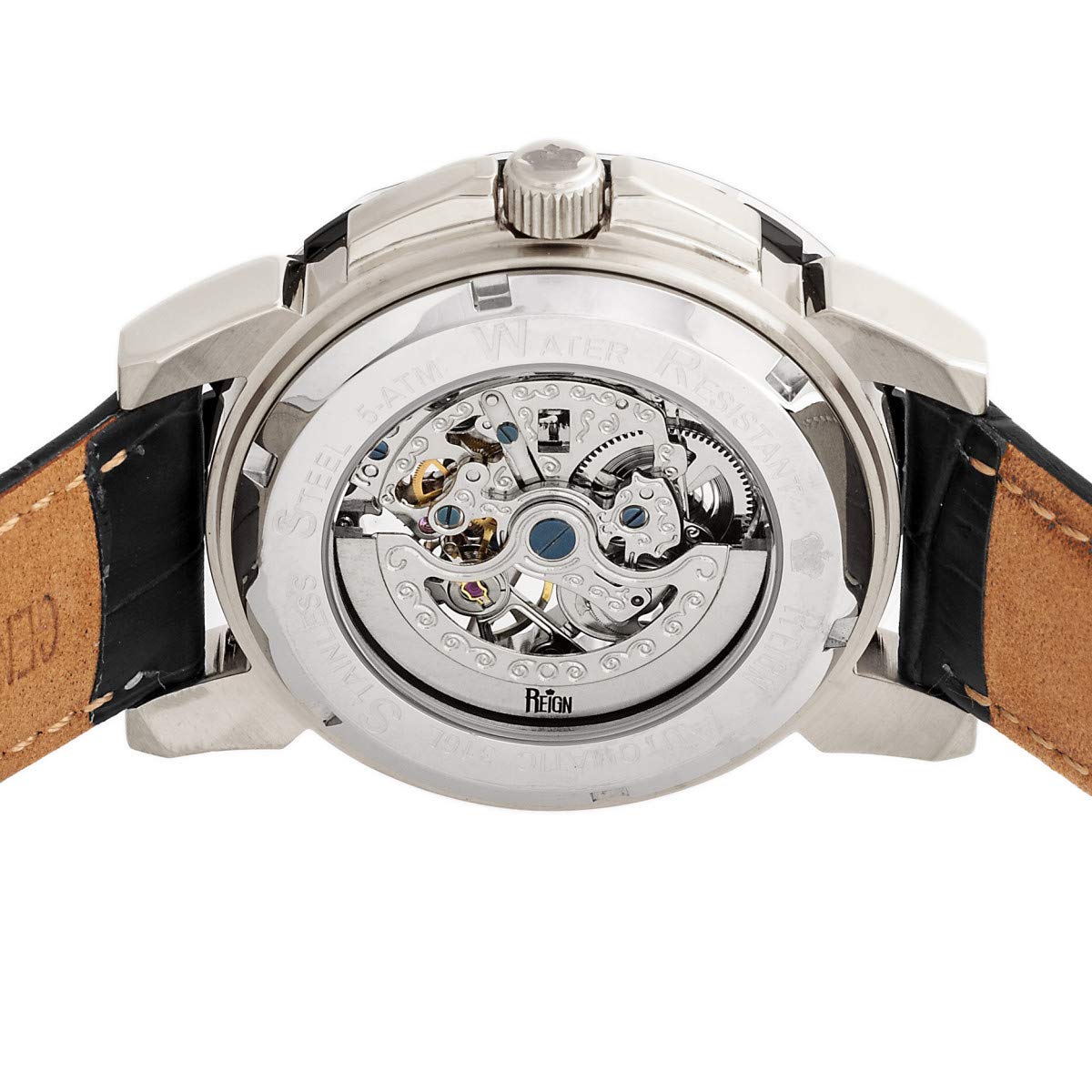 Foto 4 | Reloj Reign Philippe Automatic Skeleton En Piel Plateada - Venta Internacional.