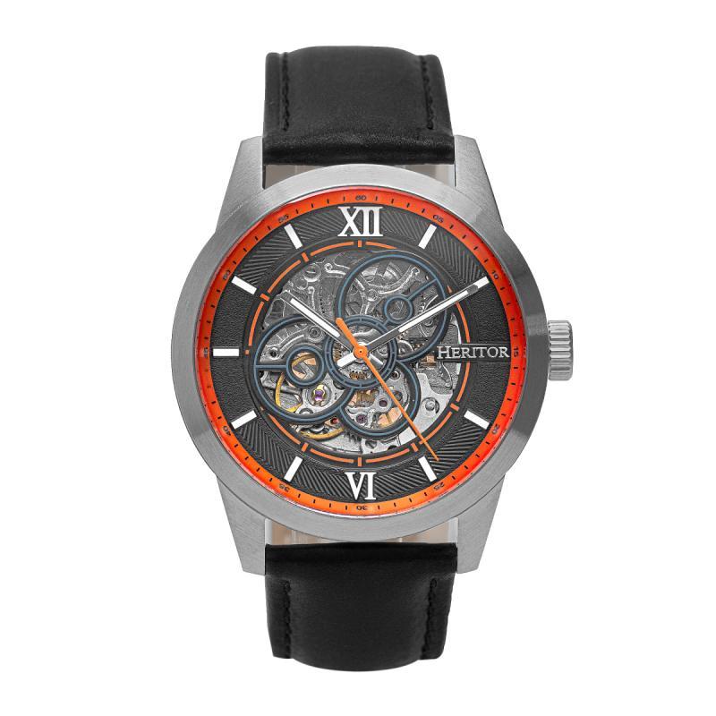 Reloj Heritor Automatic Jonas Leather-band Skeleton Plateado/naranja - Venta Internacional.