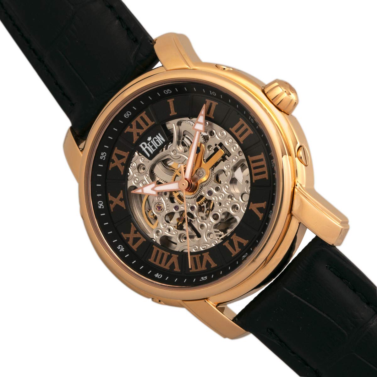 Foto 4 pulgar | Reloj Reign Kahn Para Hombre Con Correa Negra Y Caja De Oro Rosa - Venta Internacional.