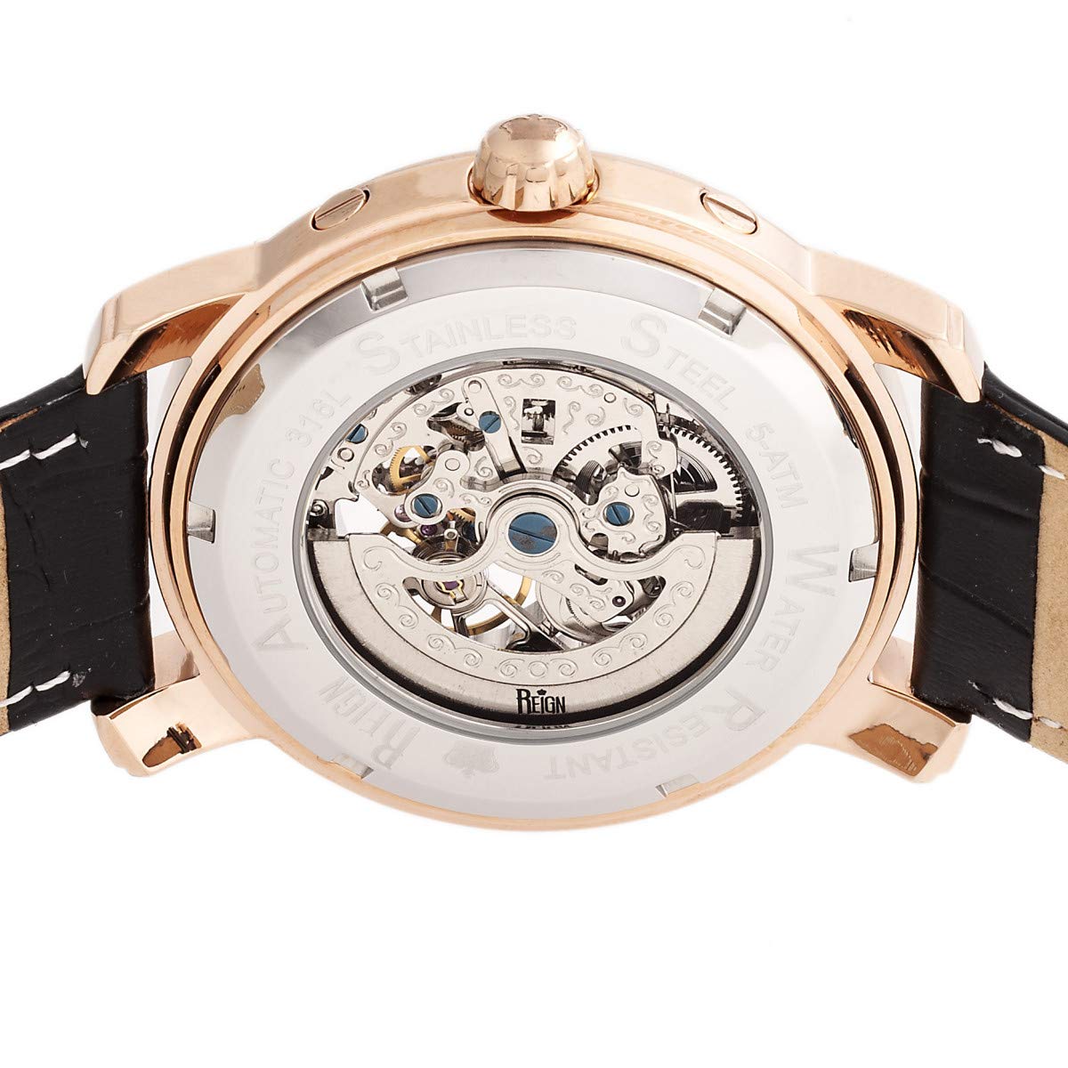 Foto 5 pulgar | Reloj Reign Kahn Para Hombre Con Correa Negra Y Caja De Oro Rosa - Venta Internacional.