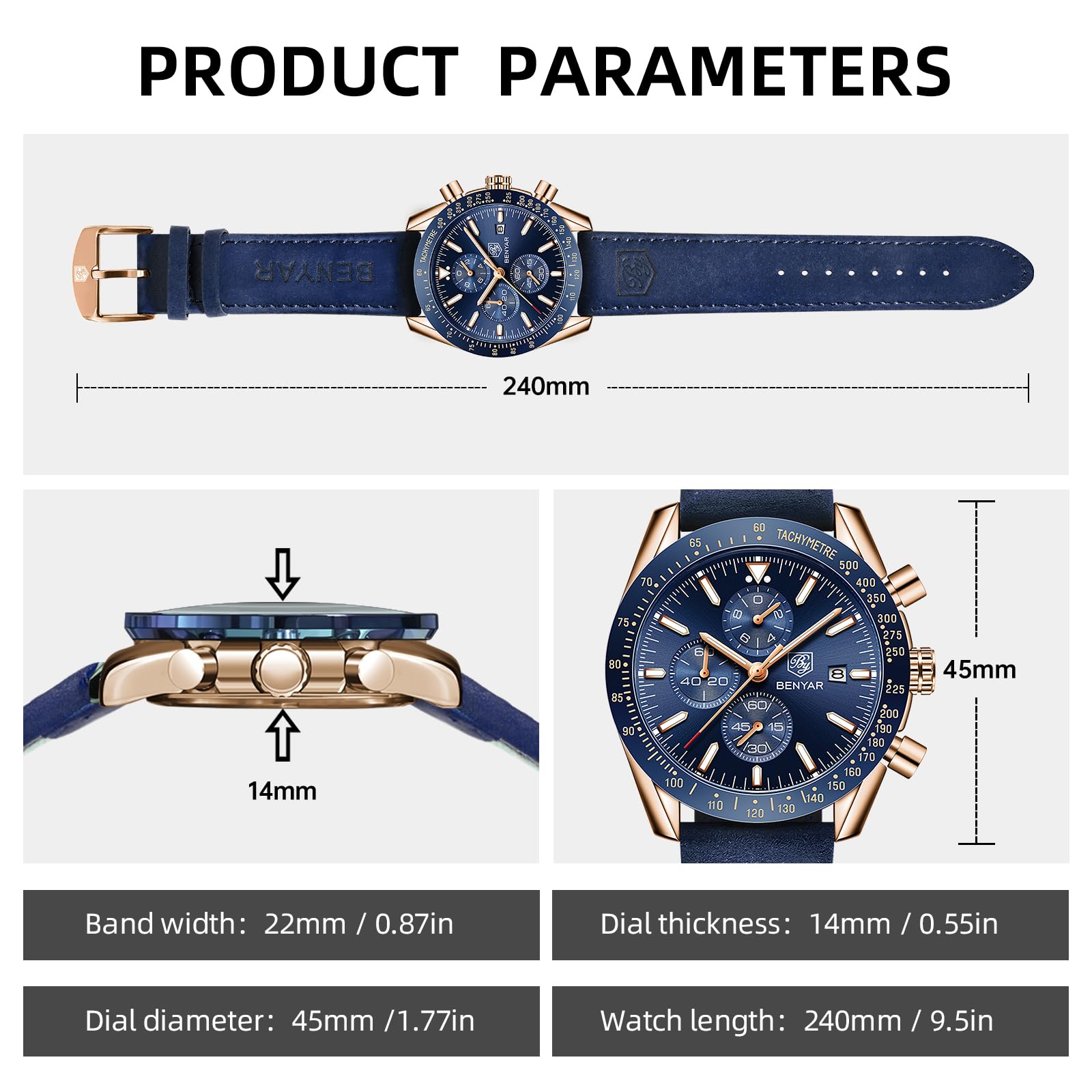Foto 4 | Reloj By Benyar Cronógrafo De Cuarzo Analógico De 45 Mm Para Hombre - Venta Internacional.