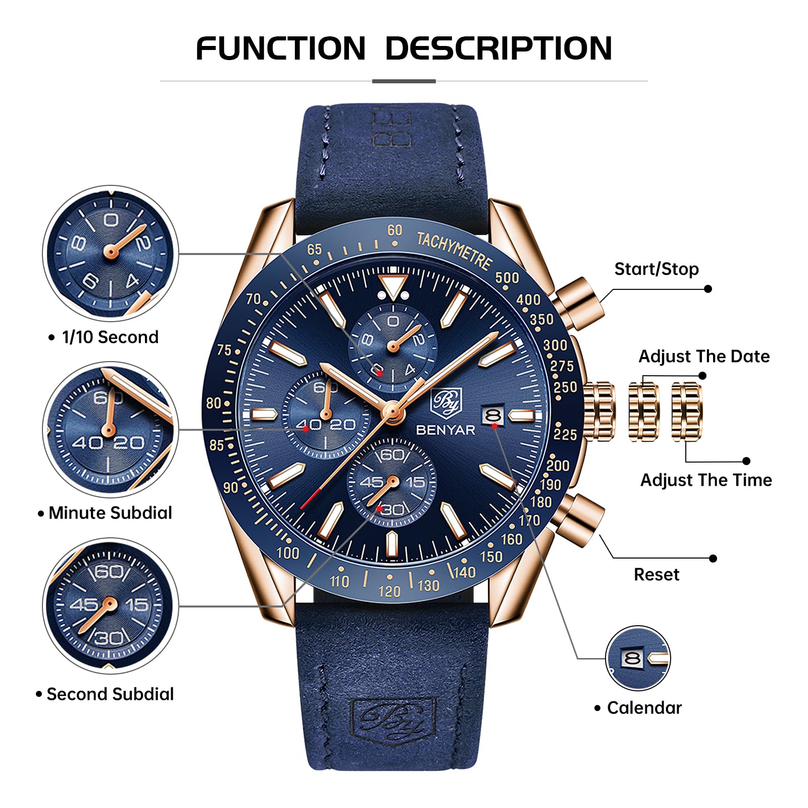 Foto 6 pulgar | Reloj By Benyar Cronógrafo De Cuarzo Analógico De 45 Mm Para Hombre - Venta Internacional.