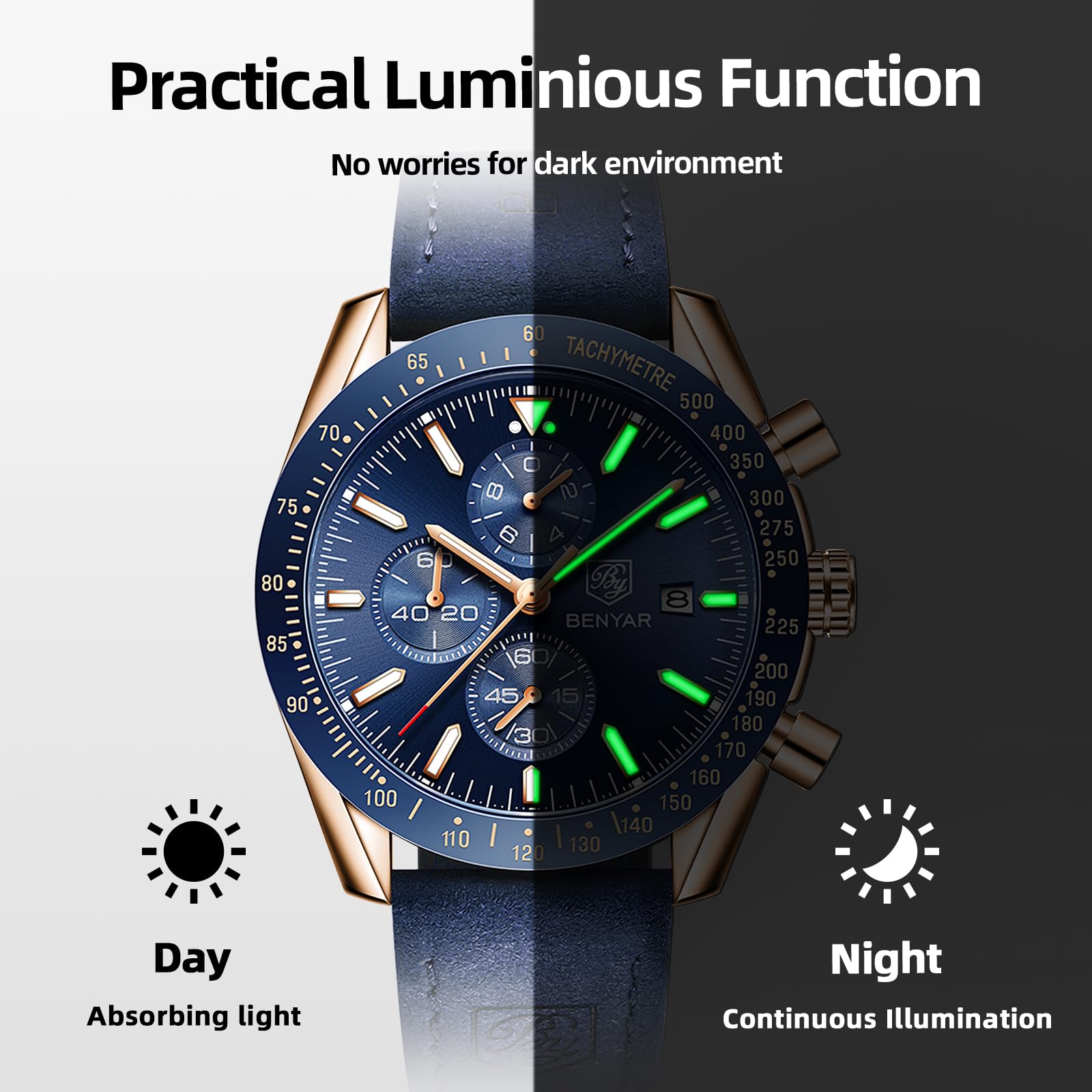 Foto 7 | Reloj By Benyar Cronógrafo De Cuarzo Analógico De 45 Mm Para Hombre - Venta Internacional.