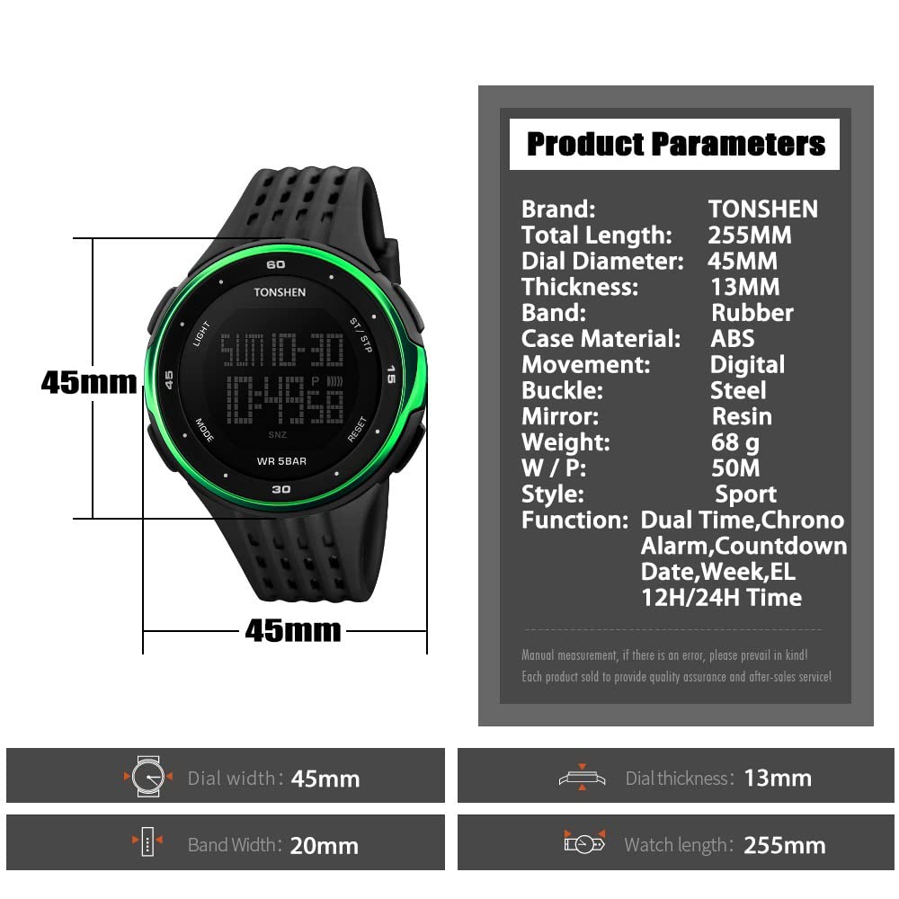 Foto 2 | Venta Internacional - Reloj Deportivo Tonshen Outdoor Digital Led Impermeable (verde)