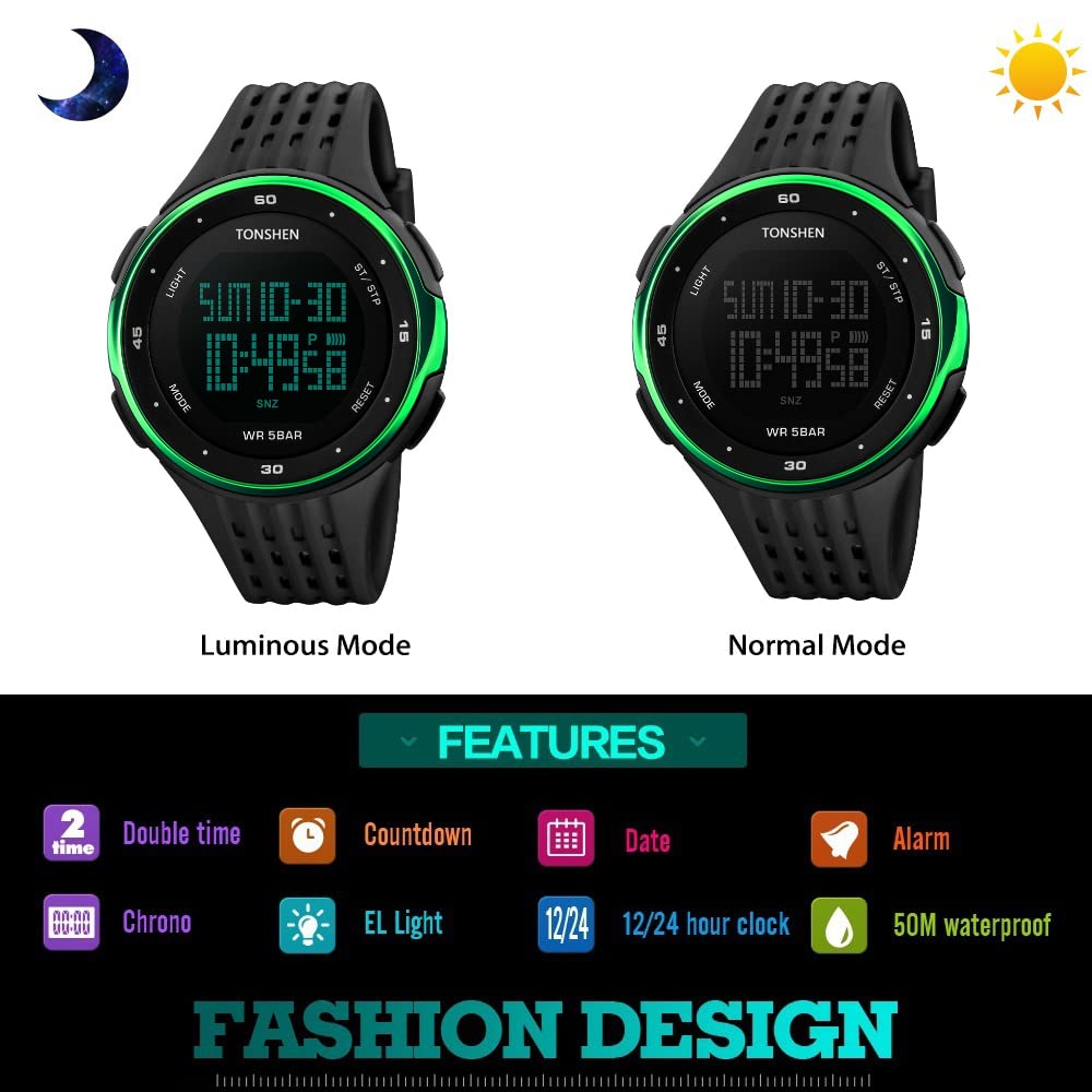 Foto 4 pulgar | Venta Internacional - Reloj Deportivo Tonshen Outdoor Digital Led Impermeable (verde)