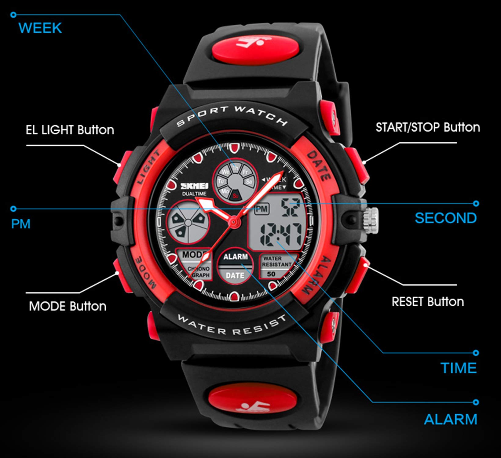 Foto 4 pulgar | Venta Internacional - Reloj Dayllon Boys Digital Sports, 50 M, Resistente Al Agua Con Alarma
