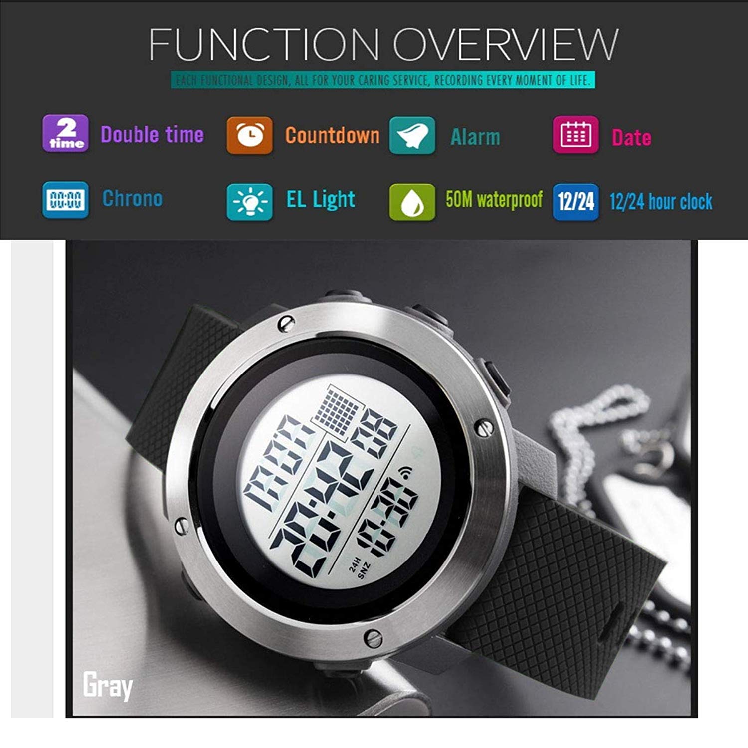 Foto 3 pulgar | Venta Internacional - Reloj Kauo Para Mujer, Deportivo, Digital, Militar, Impermeable, Negro