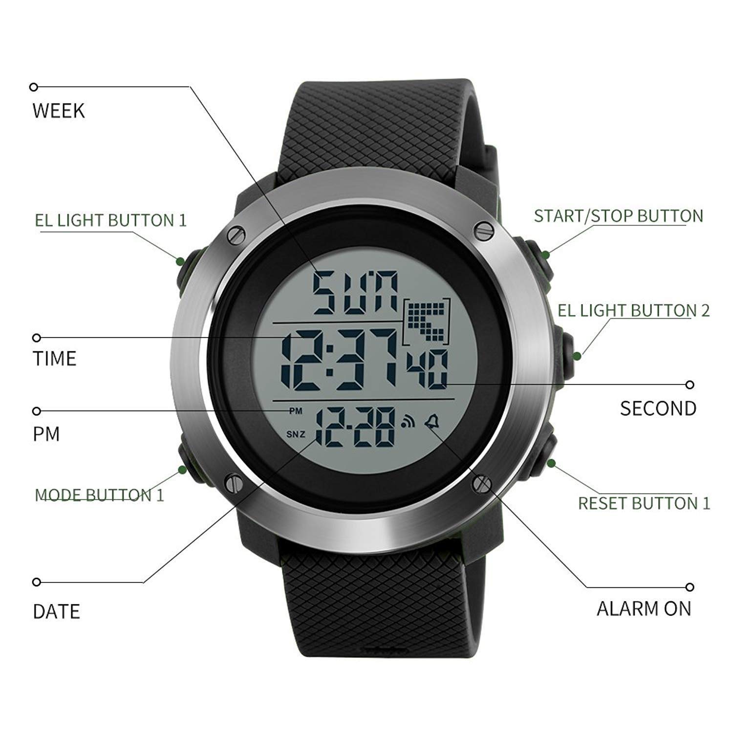 Foto 4 pulgar | Venta Internacional - Reloj Kauo Para Mujer, Deportivo, Digital, Militar, Impermeable, Negro