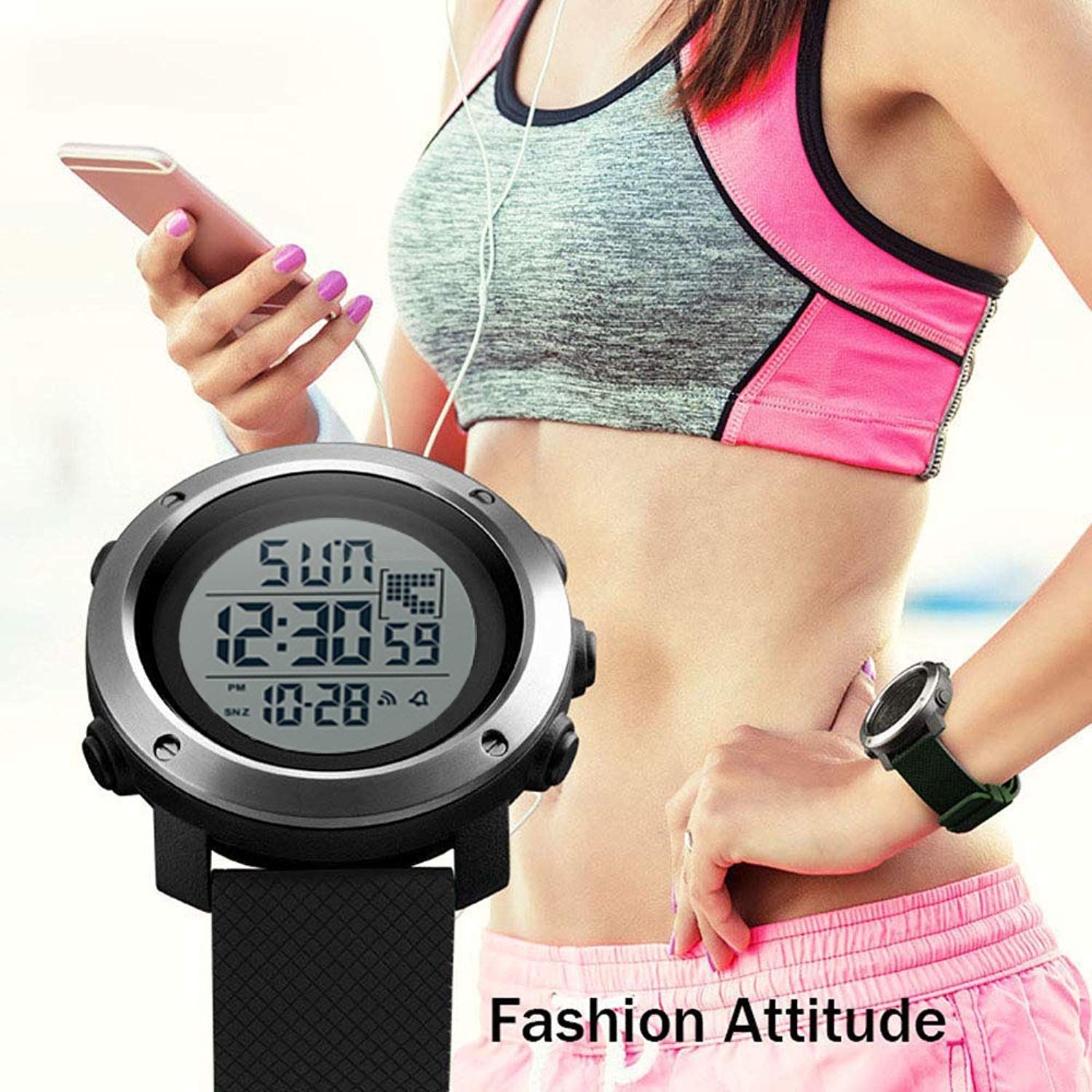 Foto 7 pulgar | Venta Internacional - Reloj Kauo Para Mujer, Deportivo, Digital, Militar, Impermeable, Negro