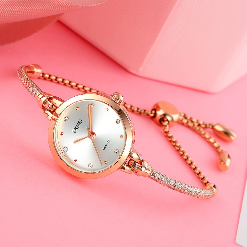 Foto 6 pulgar | Venta Internacional - Reloj Skmei, Pulsera De Oro Rosa A La Moda, Resistente Al Agua