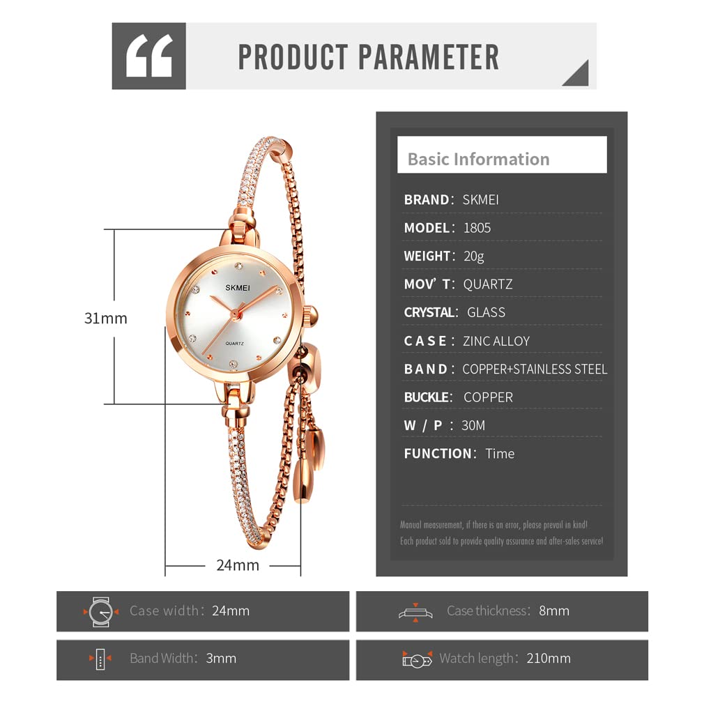 Foto 7 pulgar | Venta Internacional - Reloj Skmei, Pulsera De Oro Rosa A La Moda, Resistente Al Agua