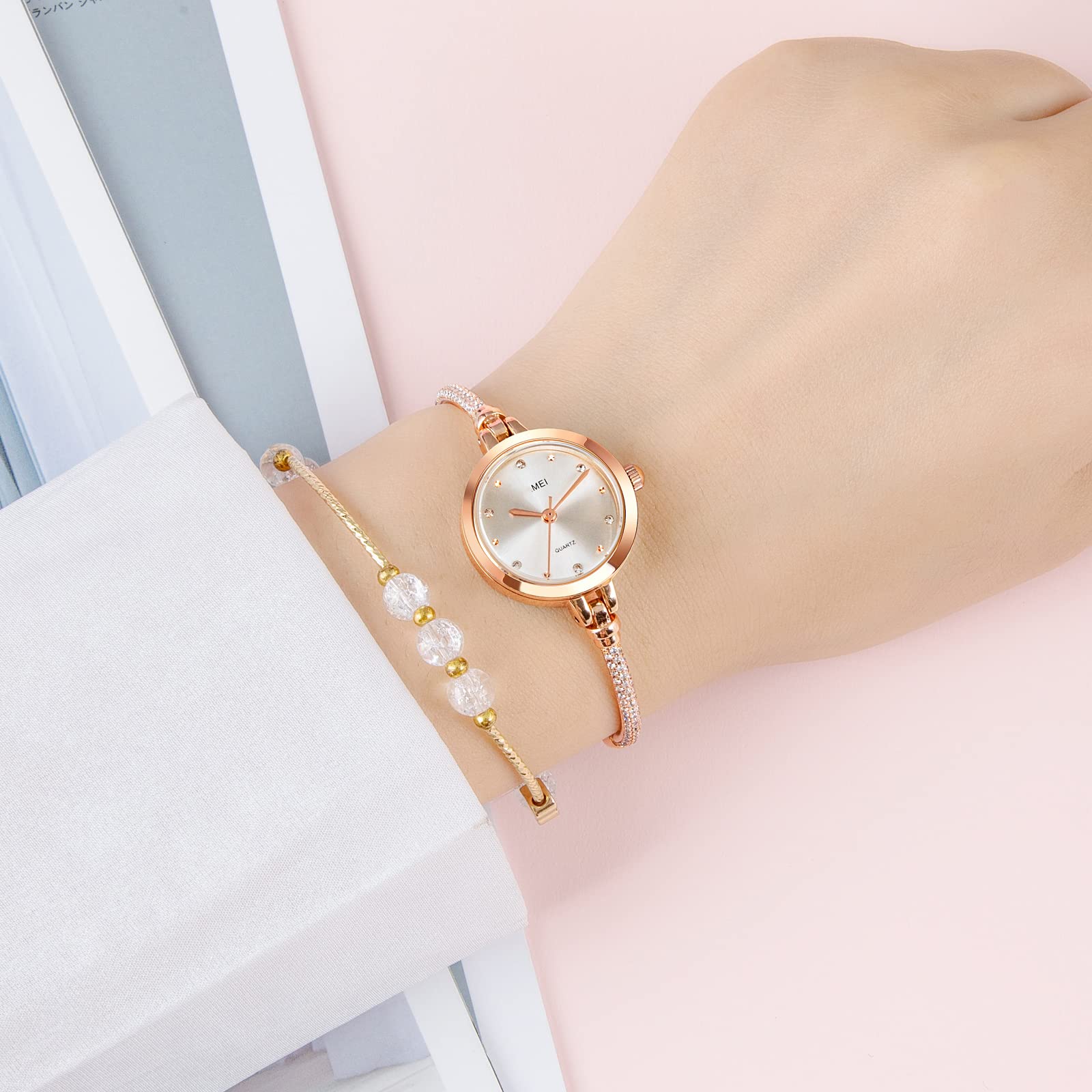 Foto 4 pulgar | Venta Internacional - Reloj Analógico De Cuarzo Para Mujer Toocat, Brillante, Oro Rosa Con 30 M De Diámetro Exterior