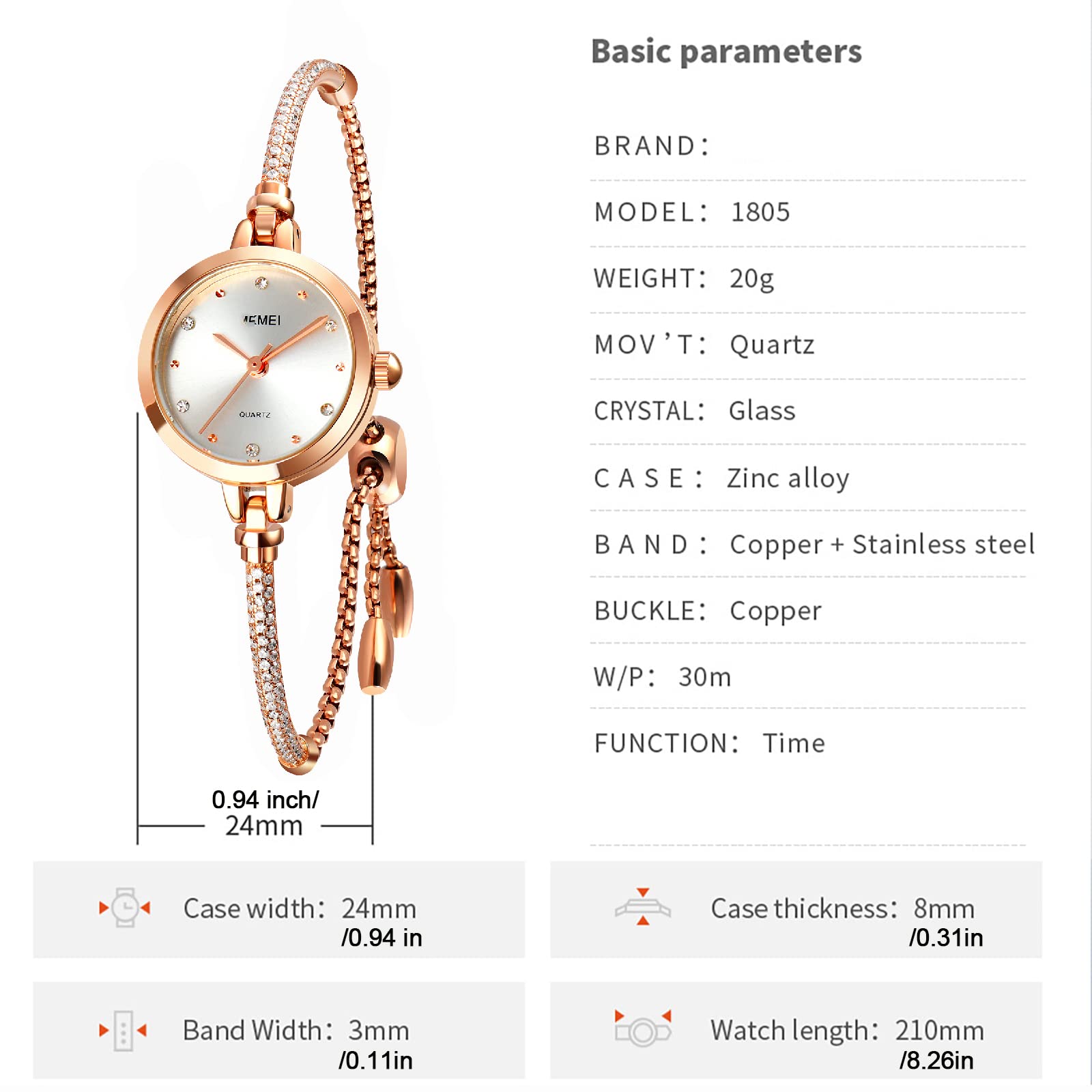 Foto 8 pulgar | Venta Internacional - Reloj Analógico De Cuarzo Para Mujer Toocat, Brillante, Oro Rosa Con 30 M De Diámetro Exterior