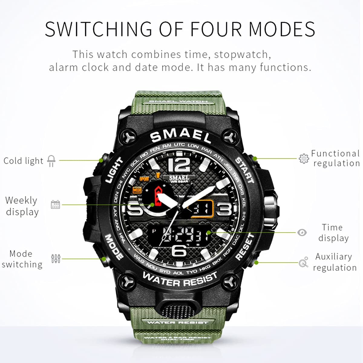 Foto 5 pulgar | Venta Internacional - Reloj Koodea Koodea1545d Para Hombre, 50 M, Resistente Al Agua, Doble Pantalla