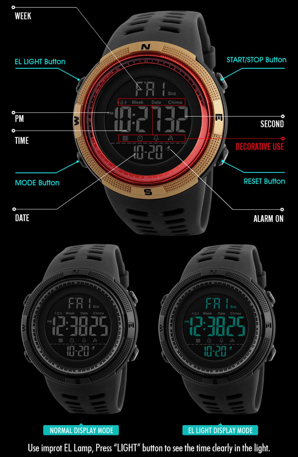 Foto 5 pulgar | Venta Internacional - Reloj Alcadan Digital Outdoor Sports A Prueba De Agua Para Hombre