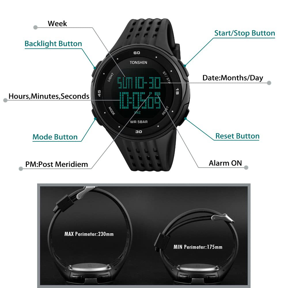 Foto 4 | Venta Internacional - Reloj Deportivo Tonshen Outdoor Digital Led Impermeable (negro)