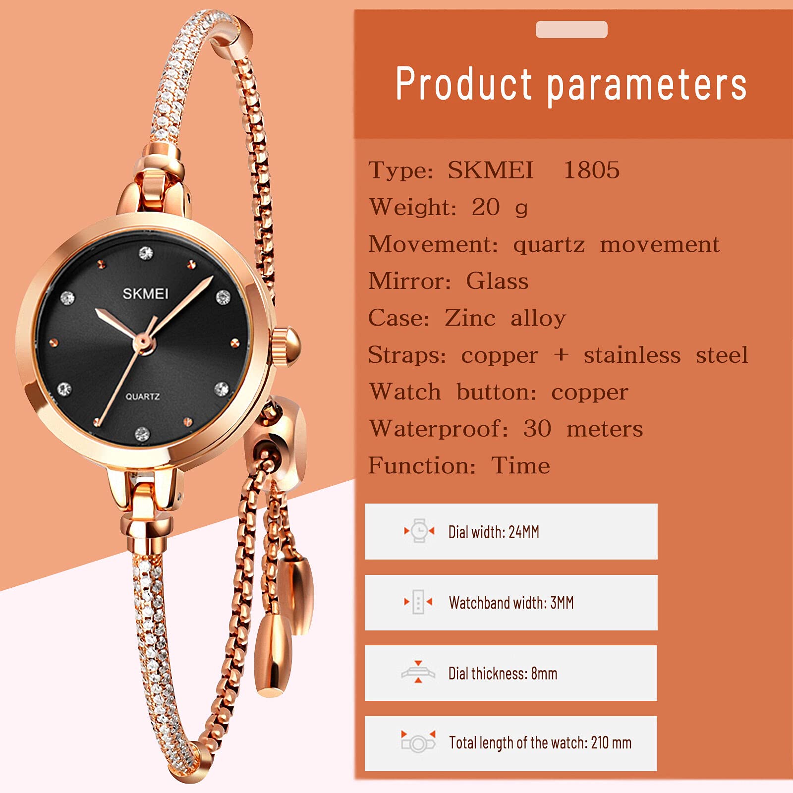 Foto 3 pulgar | Venta Internacional - Reloj De Pulsera Skmei Para Mujer, Moderno, Delgado, Resistente Al Agua, 30 M