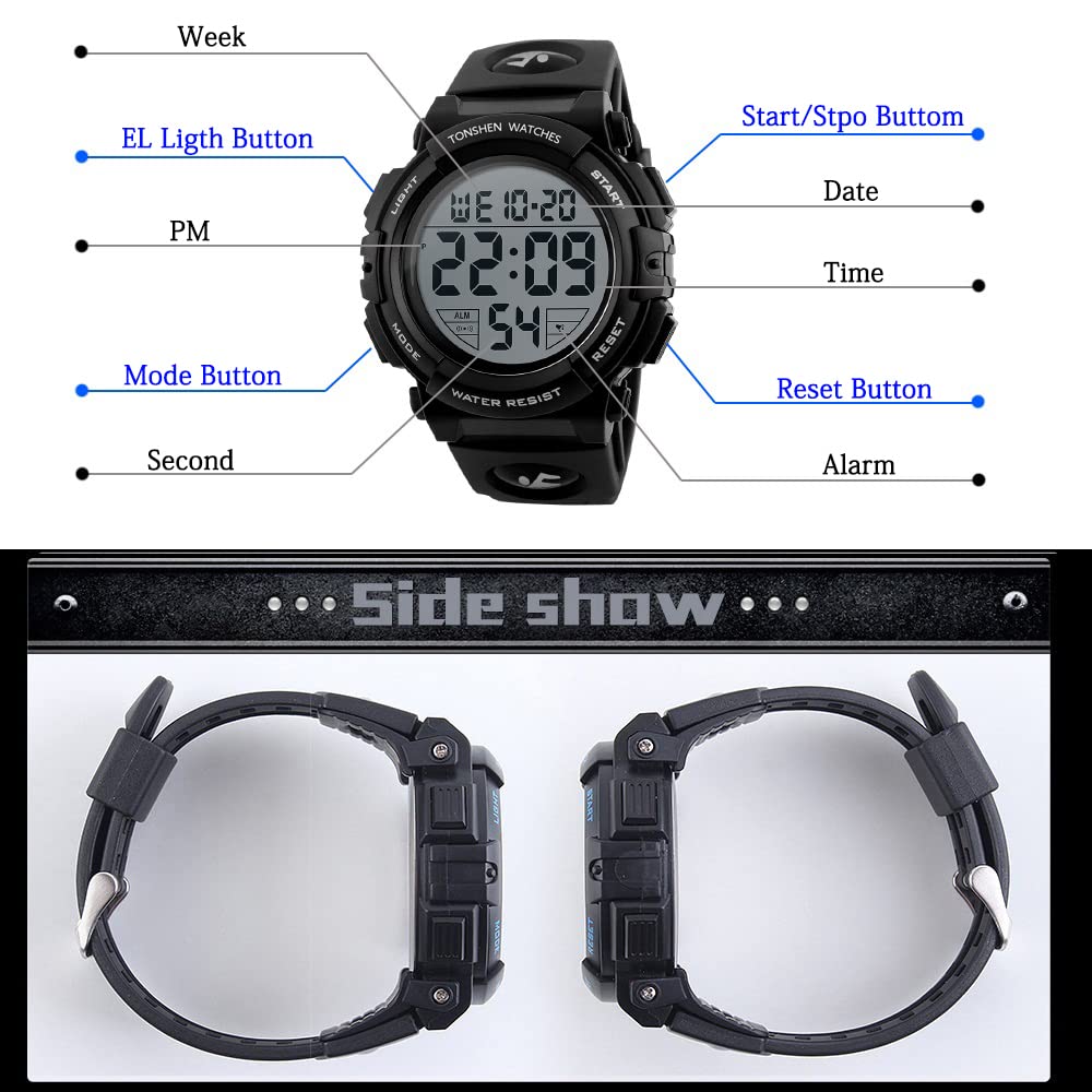 Foto 6 pulgar | Venta Internacional - Reloj Deportivo Tonshen Led Digital Con Alarma Impermeable De 50 M