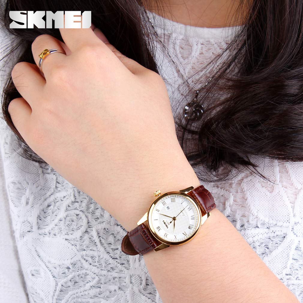 Foto 6 pulgar | Venta Internacional - Reloj De Pulsera Skmei Para Mujer, A La Moda, Casual, Impermeable, Marrón Leat