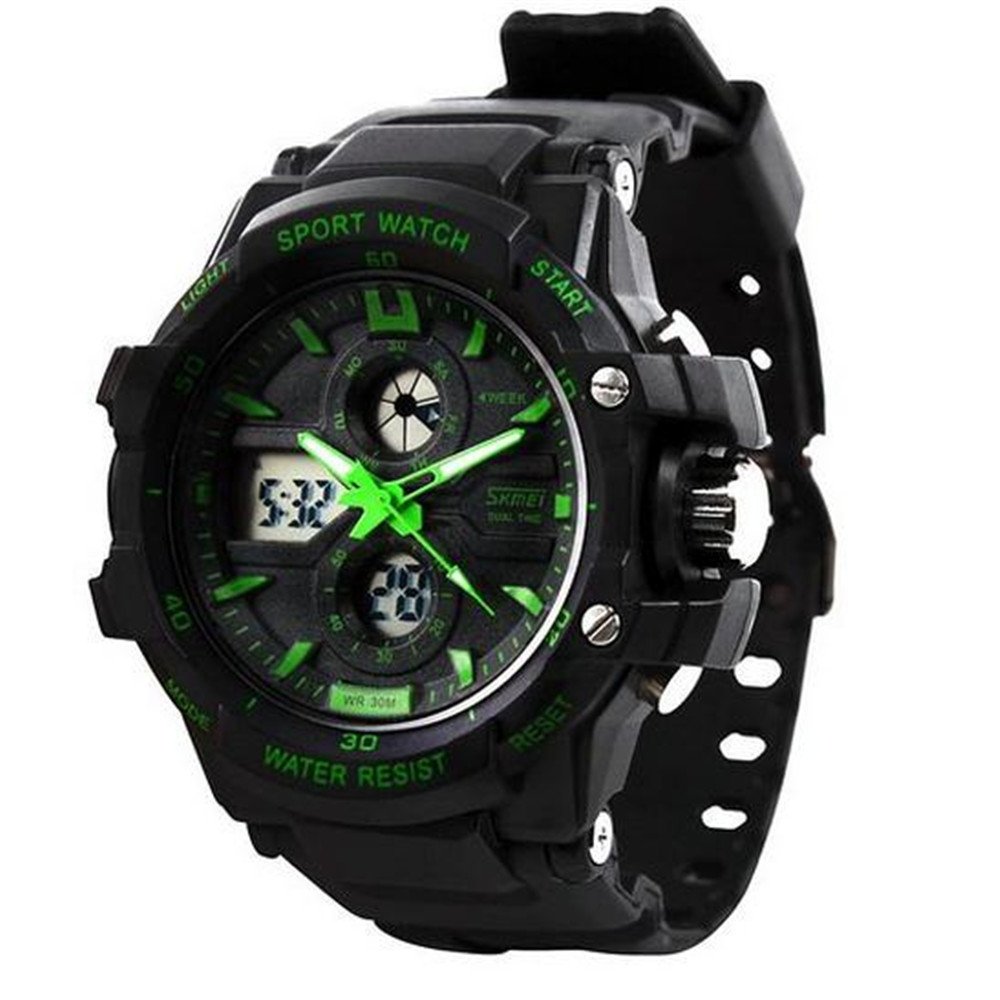 Venta Internacional - Reloj Digital Skmei De Plástico Impermeable Con Doble Pantalla, Color Verde