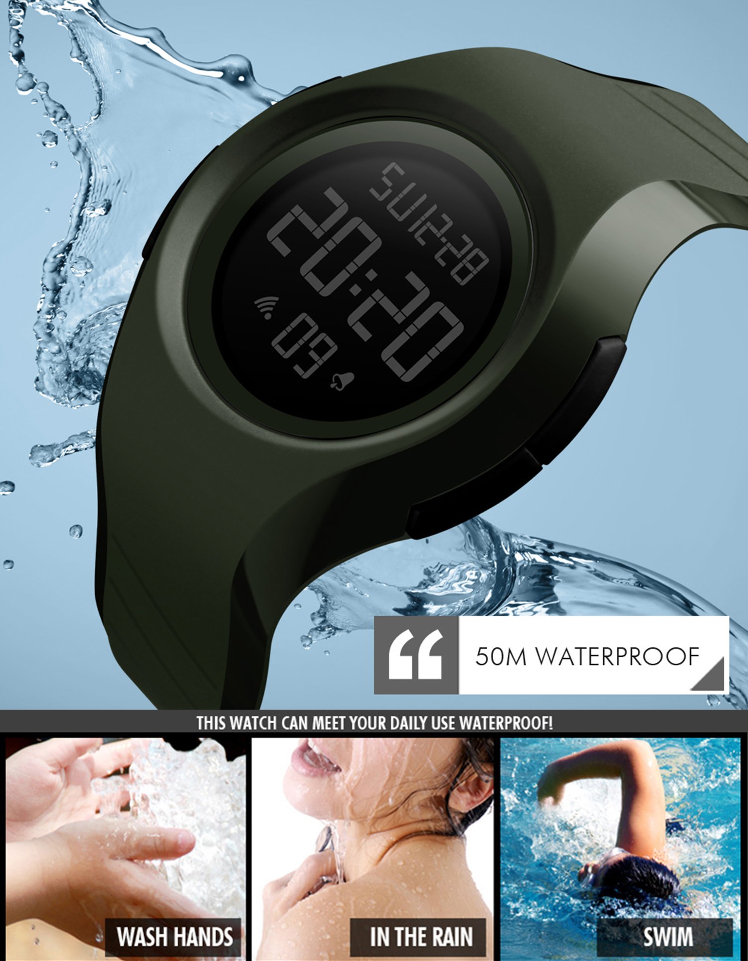 Foto 5 pulgar | Venta Internacional - Reloj Deportivo Digital Gosasa 50 M Con Alarma Impermeable, Color Verde Militar