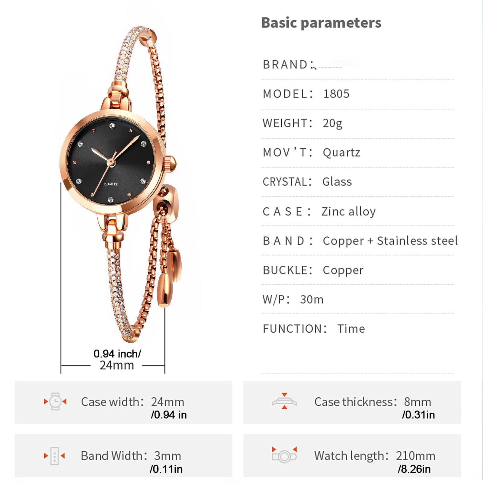 Foto 4 | Venta Internacional - Reloj Analógico De Cuarzo Para Mujer Toocat, Brillante, Oro Rosa Con 30 M De Diámetro Exterior