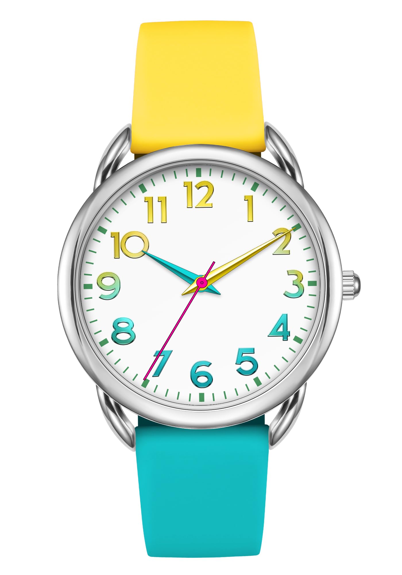 Foto 2 pulgar | Reloj Bisley Para Mujer, Correa De Silicona Amarilla/azul, Funda De 38 Mm - Venta Internacional.