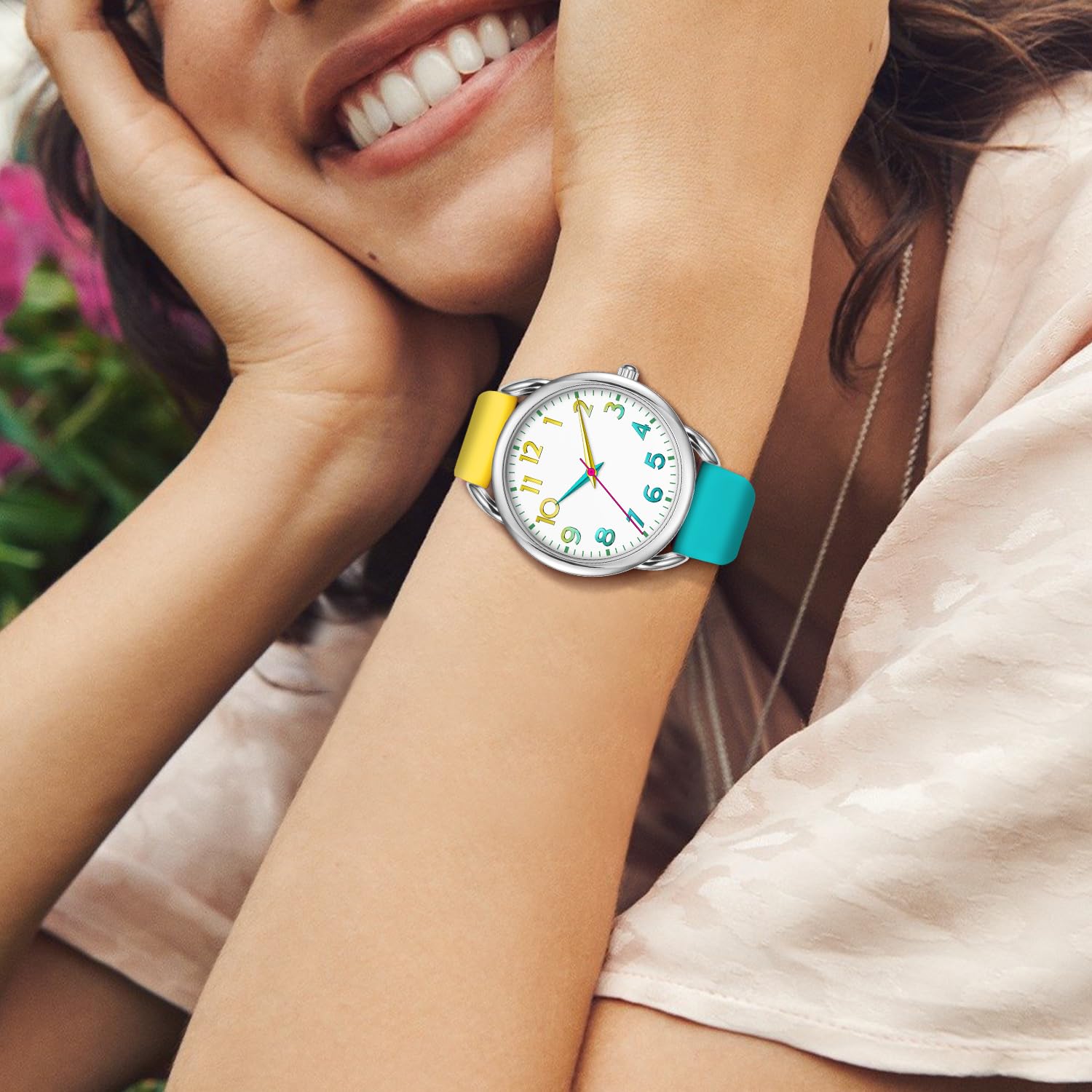 Foto 3 pulgar | Reloj Bisley Para Mujer, Correa De Silicona Amarilla/azul, Funda De 38 Mm - Venta Internacional.