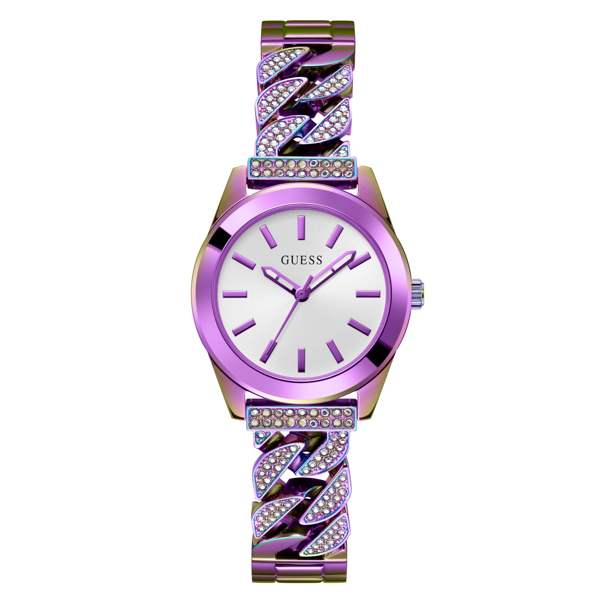 Foto 2 pulgar | Reloj Guess, Pulsera Iridiscente Para Mujer, Esfera Plateada, Caja De 32 Mm - Venta Internacional.