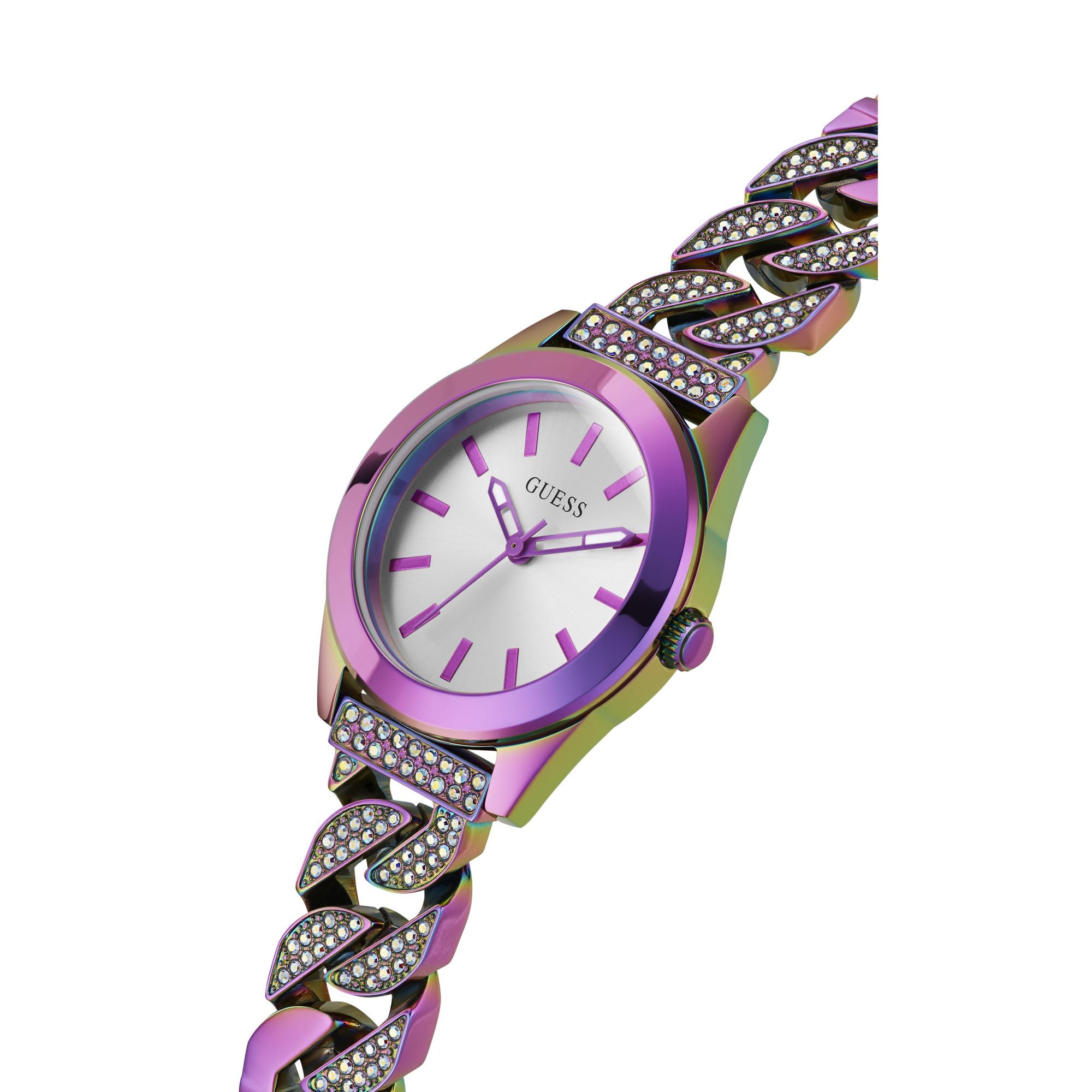 Foto 5 pulgar | Reloj Guess, Pulsera Iridiscente Para Mujer, Esfera Plateada, Caja De 32 Mm - Venta Internacional.