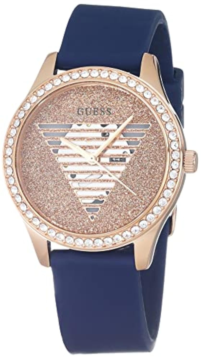 Foto 2 pulgar | Reloj Guess Para Mujer De 38 Mm Con Correa De Silicona Azul Y Oro Rosa - Venta Internacional.