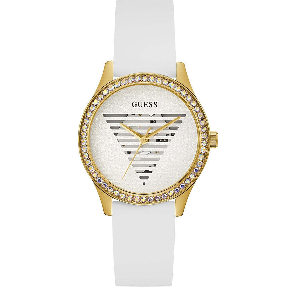 Foto 2 pulgar | Reloj Guess Para Mujer, 38 Mm, Correa Blanca, Esfera Blanca, Tono Dorado - Venta Internacional.