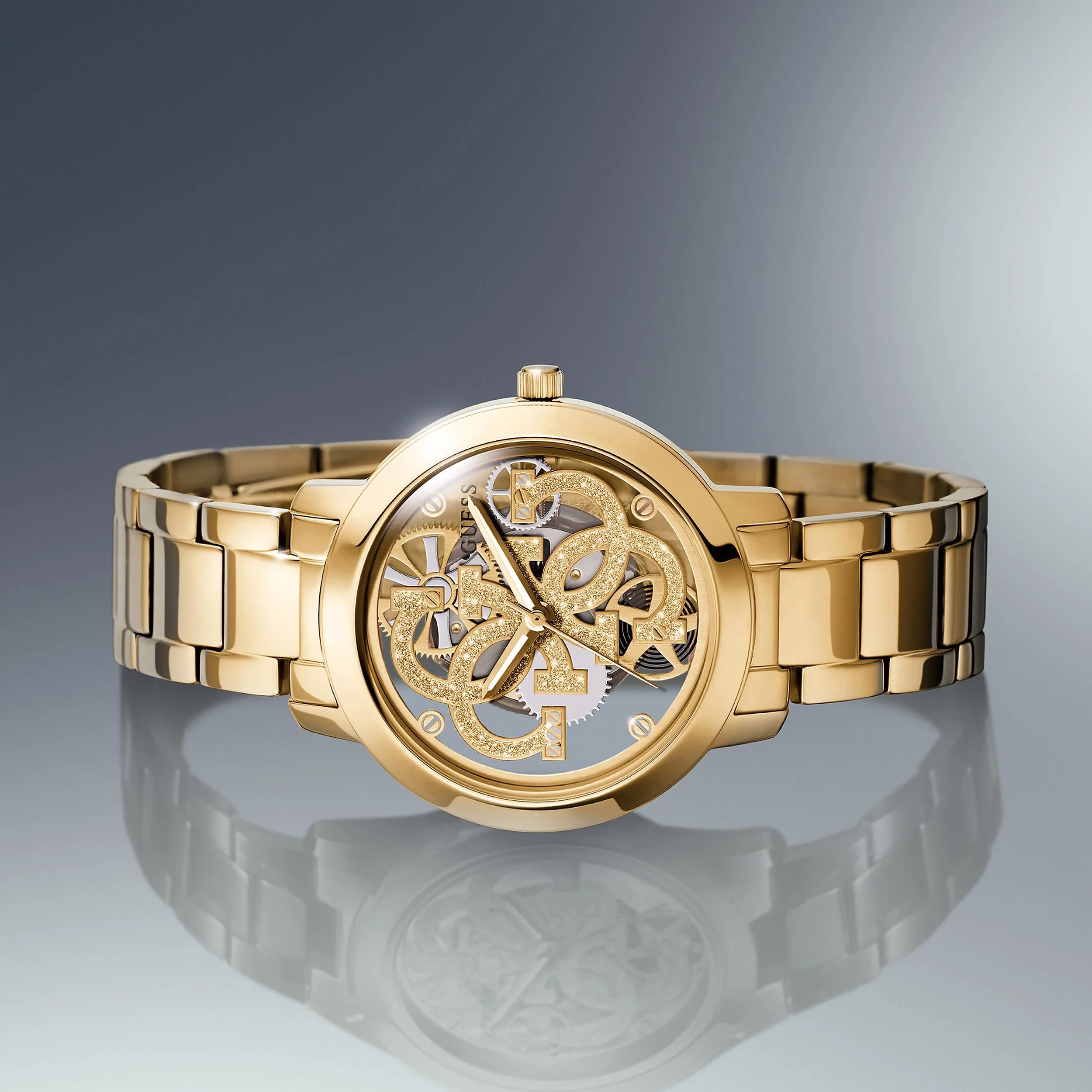 Foto 7 pulgar | Reloj Guess Ladies Trend De Acero Inoxidable Dorado Transparente De 36 Mm - Venta Internacional.