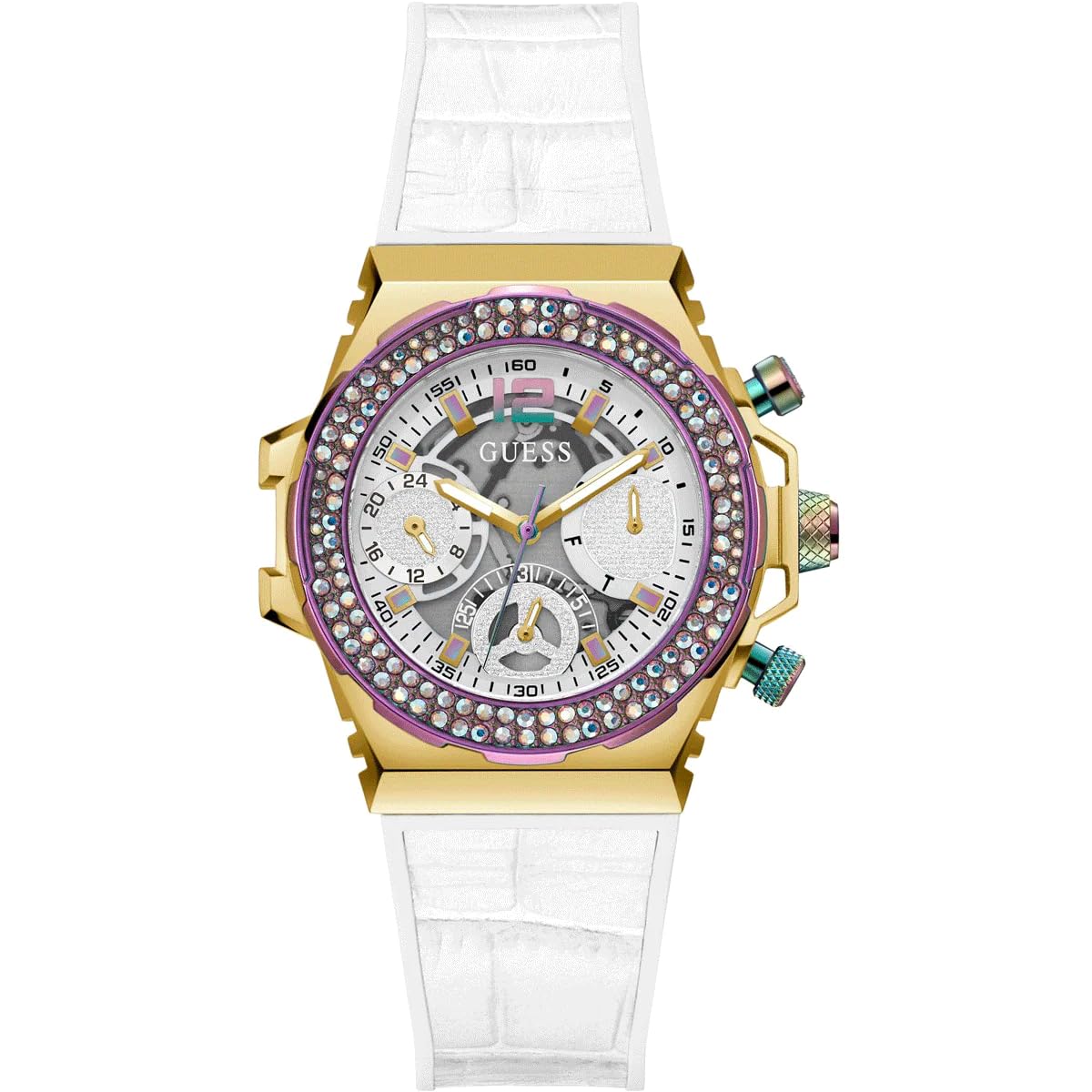 Foto 2 pulgar | Reloj Guess Fusion Quartz Para Mujer Con Correa De Piel Blanca - Venta Internacional.